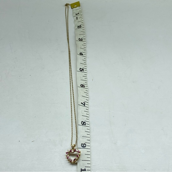 Gold Vermeil PPC 925 Sterling Heart Necklace With Synthetic Ruby And CZ Stones - Picture 10 of 10